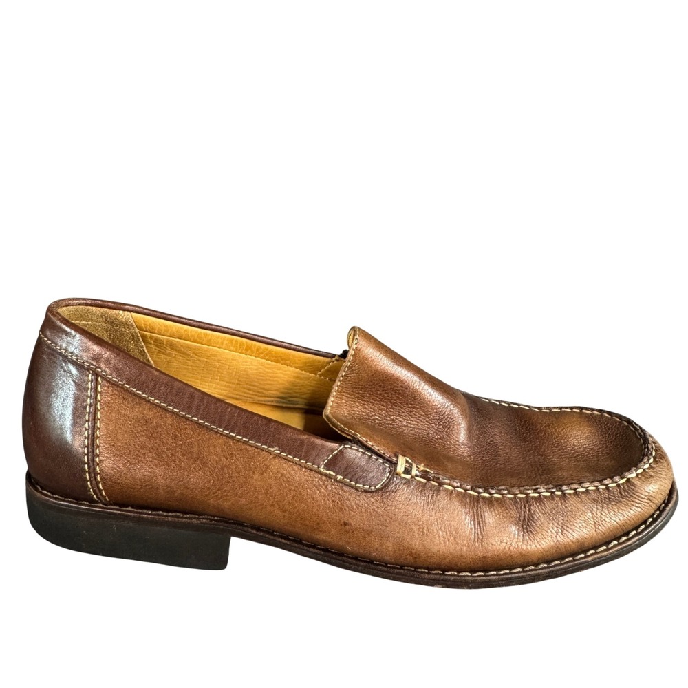 Johnston & Murphy Mens Brown Leather Moc Toe Slip On Loafers Sheepskin Lining 9